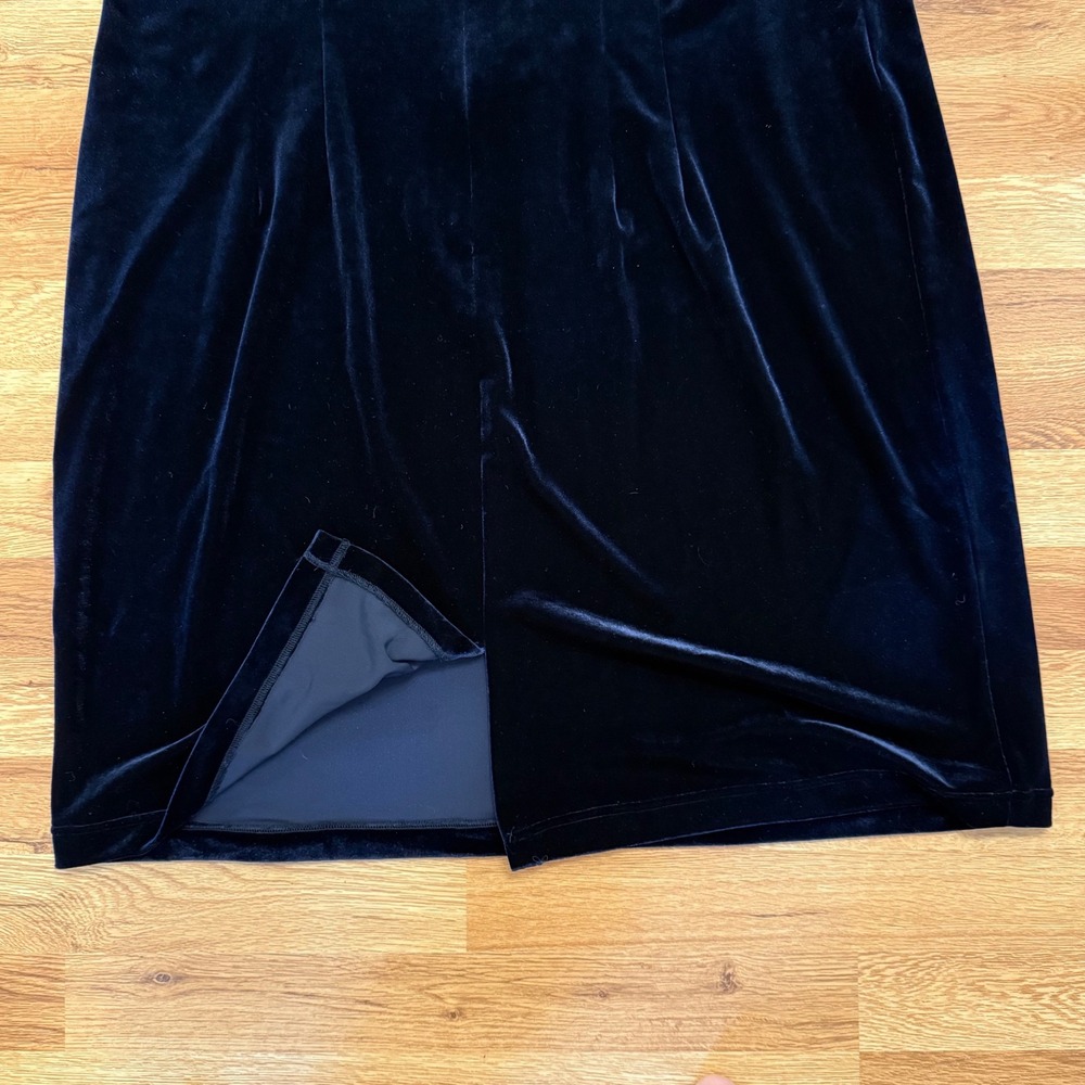 Vintage 90s Black Velvet Evening Gown Women's Petite Plus 18 John Roberts  Dress - Picture 5 of 6